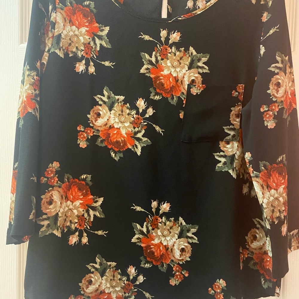 Le Lis Black and Orange 3/4 Sleeve Blouse with Peter Pan Collar
